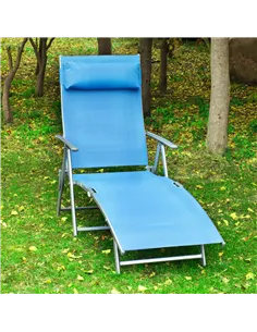 Outsunny Sun Lounger Steel Frame Outdoor Folding Chaise Texteline Lounge Chair Recliner with Headrest & 7 Levels Adjustable Back 2