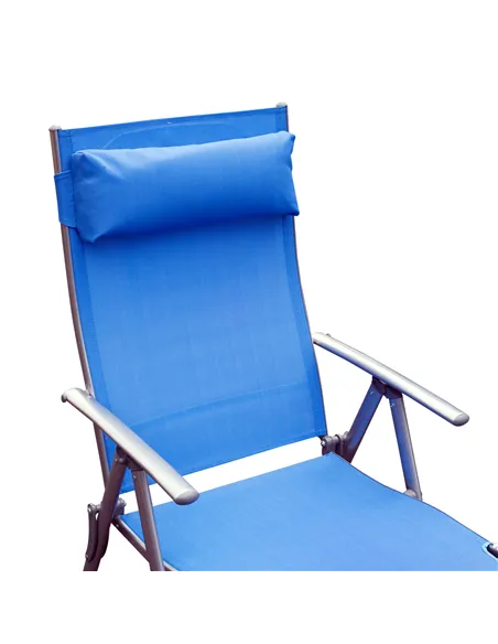 Outsunny Sun Lounger Steel Frame Outdoor Folding Chaise Texteline Lounge Chair Recliner with Headrest & 7 Levels Adjustable Back