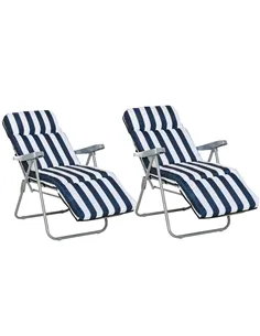 Outsunny 2Pc Folding Sun Loungers Set-Blue/White