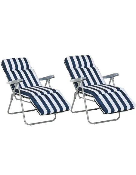 Outsunny 2Pc Folding Sun Loungers Set-Blue/White