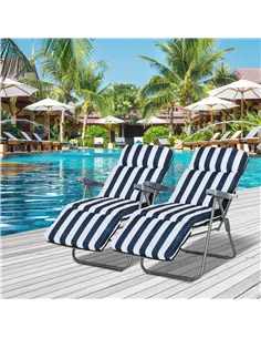 Outsunny 2Pc Folding Sun Loungers Set-Blue/White 2