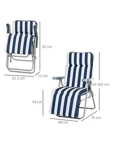 Outsunny 2Pc Folding Sun Loungers Set-Blue/White