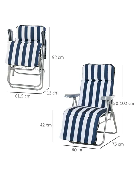 Outsunny 2Pc Folding Sun Loungers Set-Blue/White