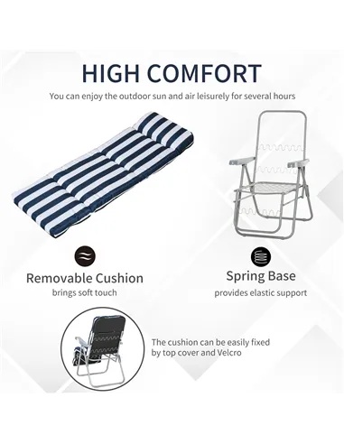 Outsunny 2Pc Folding Sun Loungers Set-Blue/White