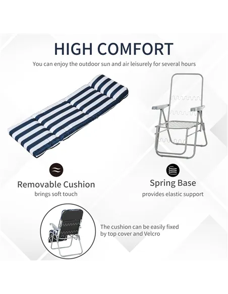 Outsunny 2Pc Folding Sun Loungers Set-Blue/White
