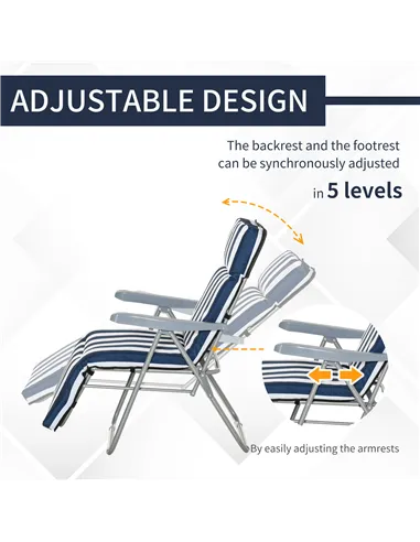 Outsunny 2Pc Folding Sun Loungers Set-Blue/White