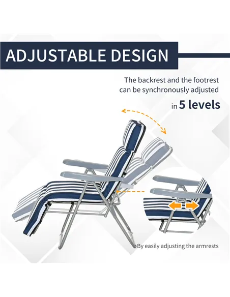 Outsunny 2Pc Folding Sun Loungers Set-Blue/White