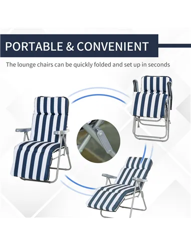 Outsunny 2Pc Folding Sun Loungers Set-Blue/White