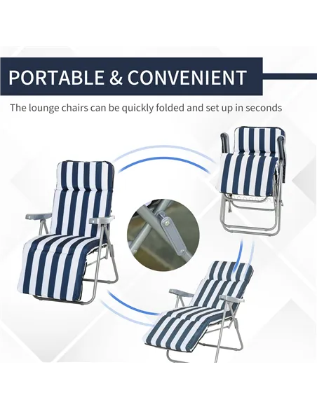 Outsunny 2Pc Folding Sun Loungers Set-Blue/White
