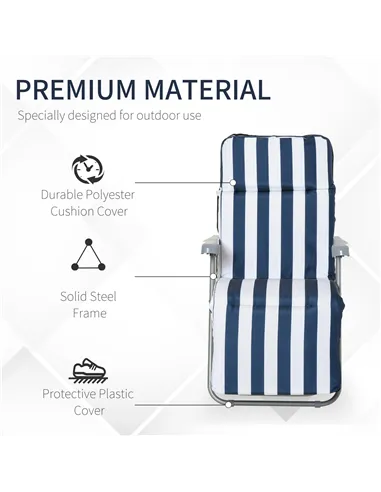 Outsunny 2Pc Folding Sun Loungers Set-Blue/White