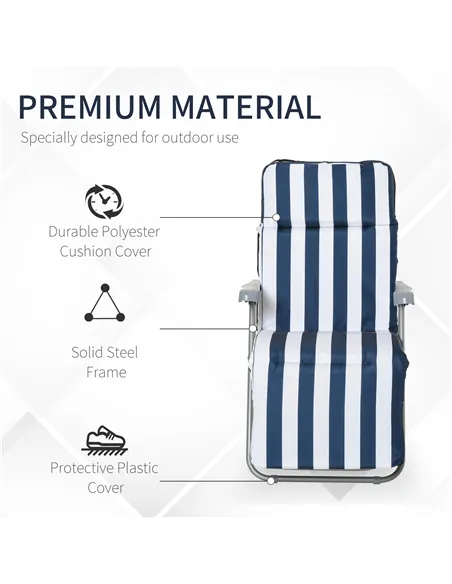 Outsunny 2Pc Folding Sun Loungers Set-Blue/White