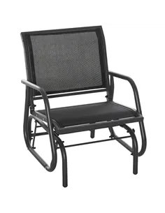 Outsunny Outdoor Garden Glider Chair, Metal Frame Single Armchair Swing Seater w/ Breath Mesh Fabric Seat, Curved Backrest, Armr