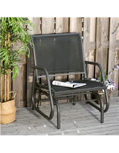 Outsunny Outdoor Garden Glider Chair, Metal Frame Single Armchair Swing Seater w/ Breath Mesh Fabric Seat, Curved Backrest, Armr 2