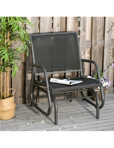 Outsunny Outdoor Garden Glider Chair, Metal Frame Single Armchair Swing Seater w/ Breath Mesh Fabric Seat, Curved Backrest, Armr