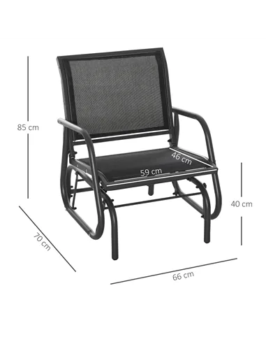 Outsunny Outdoor Garden Glider Chair, Metal Frame Single Armchair Swing Seater w/ Breath Mesh Fabric Seat, Curved Backrest, Armr