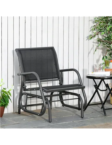 Outsunny Outdoor Garden Glider Chair, Metal Frame Single Armchair Swing Seater w/ Breath Mesh Fabric Seat, Curved Backrest, Armr