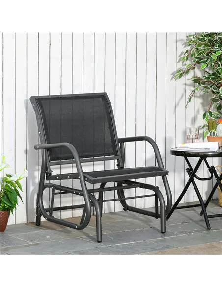 Outsunny Outdoor Garden Glider Chair, Metal Frame Single Armchair Swing Seater w/ Breath Mesh Fabric Seat, Curved Backrest, Armr
