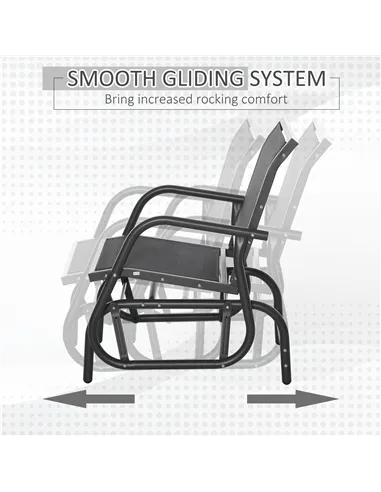 Outsunny Outdoor Garden Glider Chair, Metal Frame Single Armchair Swing Seater w/ Breath Mesh Fabric Seat, Curved Backrest, Armr