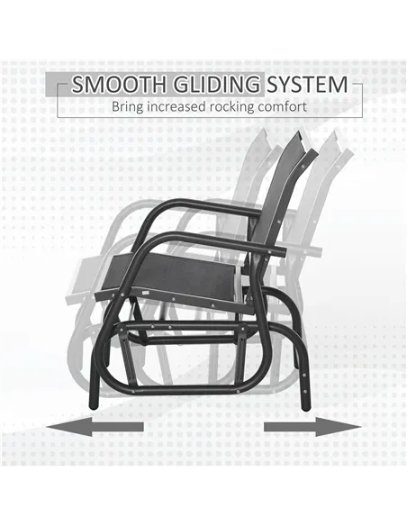 Outsunny Outdoor Garden Glider Chair, Metal Frame Single Armchair Swing Seater w/ Breath Mesh Fabric Seat, Curved Backrest, Armr