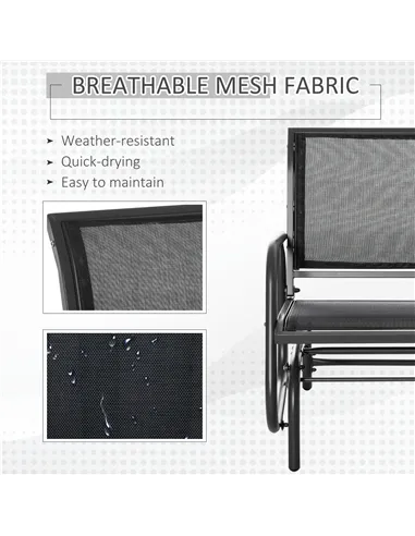 Outsunny Outdoor Garden Glider Chair, Metal Frame Single Armchair Swing Seater w/ Breath Mesh Fabric Seat, Curved Backrest, Armr
