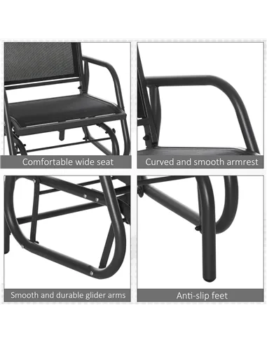 Outsunny Outdoor Garden Glider Chair, Metal Frame Single Armchair Swing Seater w/ Breath Mesh Fabric Seat, Curved Backrest, Armr