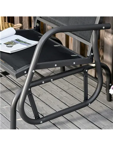 Outsunny Outdoor Garden Glider Chair, Metal Frame Single Armchair Swing Seater w/ Breath Mesh Fabric Seat, Curved Backrest, Armr