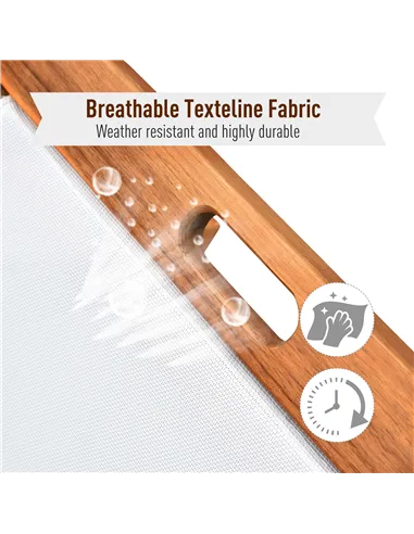 Outsunny Outdoor Acacia Wood Texteline Beach Sun Lounger Garden Patio Sunbed Recliner Chaise Adjustable Backrest with Wheels