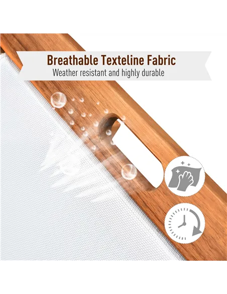 Outsunny Outdoor Acacia Wood Texteline Beach Sun Lounger Garden Patio Sunbed Recliner Chaise Adjustable Backrest with Wheels