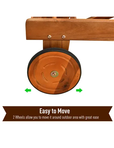 Outsunny Outdoor Acacia Wood Texteline Beach Sun Lounger Garden Patio Sunbed Recliner Chaise Adjustable Backrest with Wheels