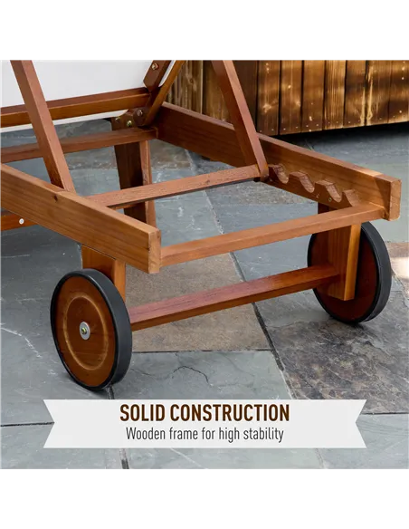 Outsunny Outdoor Acacia Wood Texteline Beach Sun Lounger Garden Patio Sunbed Recliner Chaise Adjustable Backrest with Wheels