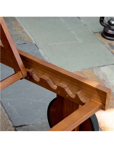 Outsunny Outdoor Acacia Wood Texteline Beach Sun Lounger Garden Patio Sunbed Recliner Chaise Adjustable Backrest with Wheels