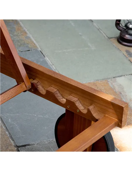 Outsunny Outdoor Acacia Wood Texteline Beach Sun Lounger Garden Patio Sunbed Recliner Chaise Adjustable Backrest with Wheels