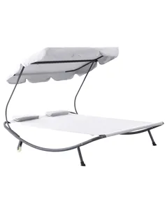 Outsunny Double Sun Lounger with Adjustable Detachable Canopy, Portable Garden Daybed for 2 with Wheels, Outdoor Sunbed Hammock 