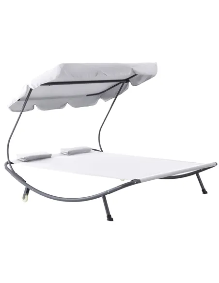 Outsunny Double Sun Lounger with Adjustable Detachable Canopy, Portable Garden Daybed for 2 with Wheels, Outdoor Sunbed Hammock 