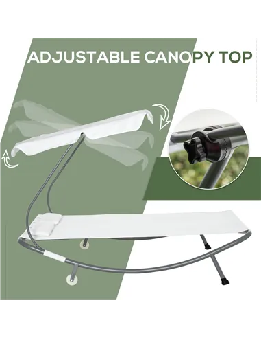 Outsunny Double Sun Lounger with Adjustable Detachable Canopy, Portable Garden Daybed for 2 with Wheels, Outdoor Sunbed Hammock 