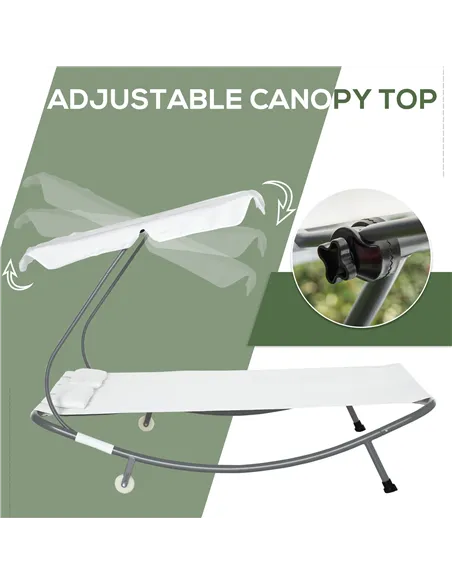 Outsunny Double Sun Lounger with Adjustable Detachable Canopy, Portable Garden Daybed for 2 with Wheels, Outdoor Sunbed Hammock 