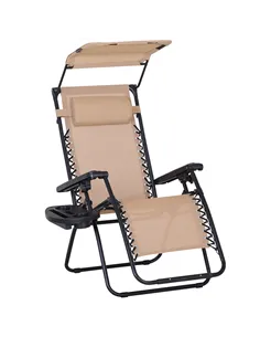 Outsunny Foldable Reclining Garden Chair with Headrest, Zero Gravity Deck Sun Lounger Seat Chair with Footrest, Armrest, Cup Hol