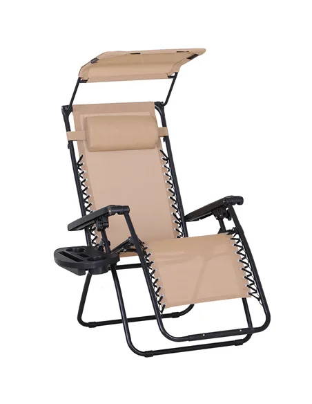 Outsunny Foldable Reclining Garden Chair with Headrest, Zero Gravity Deck Sun Lounger Seat Chair with Footrest, Armrest, Cup Hol