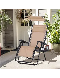 Outsunny Foldable Reclining Garden Chair with Headrest, Zero Gravity Deck Sun Lounger Seat Chair with Footrest, Armrest, Cup Hol 2