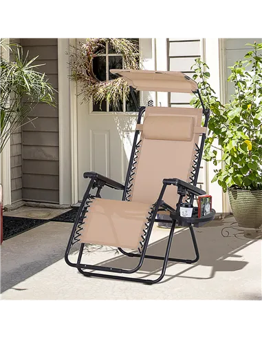 Outsunny Foldable Reclining Garden Chair with Headrest, Zero Gravity Deck Sun Lounger Seat Chair with Footrest, Armrest, Cup Hol