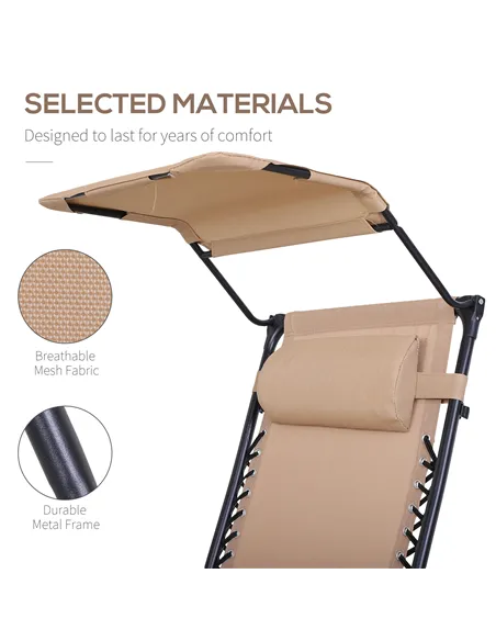 Outsunny Foldable Reclining Garden Chair with Headrest, Zero Gravity Deck Sun Lounger Seat Chair with Footrest, Armrest, Cup Hol