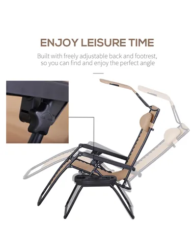 Outsunny Foldable Reclining Garden Chair with Headrest, Zero Gravity Deck Sun Lounger Seat Chair with Footrest, Armrest, Cup Hol