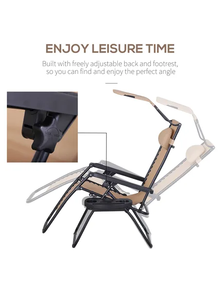 Outsunny Foldable Reclining Garden Chair with Headrest, Zero Gravity Deck Sun Lounger Seat Chair with Footrest, Armrest, Cup Hol