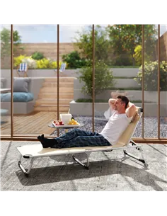 Outsunny Foldable Outdoor Sun Lounger, Reclining Lounge Chair Camping Bed Cot with Pillow 4-Level Adjustable Back Aluminium Fram 2