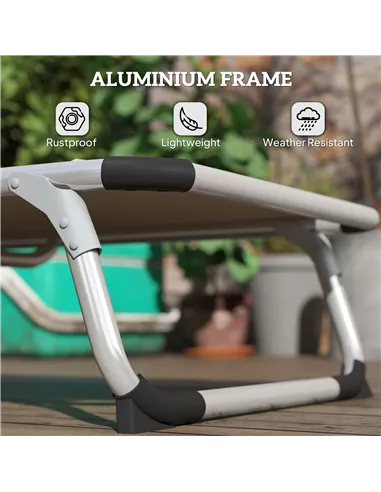 Outsunny Foldable Outdoor Sun Lounger, Reclining Lounge Chair Camping Bed Cot with Pillow 4-Level Adjustable Back Aluminium Fram