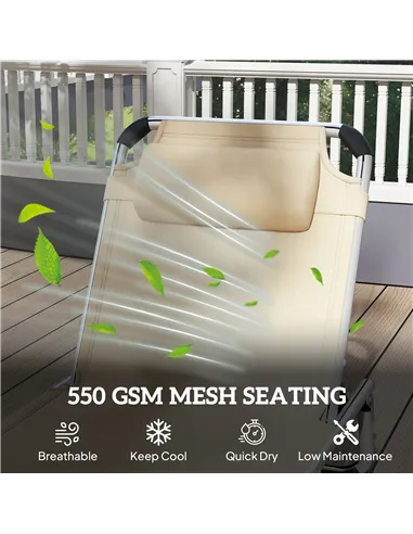 Outsunny Foldable Outdoor Sun Lounger, Reclining Lounge Chair Camping Bed Cot with Pillow 4-Level Adjustable Back Aluminium Fram