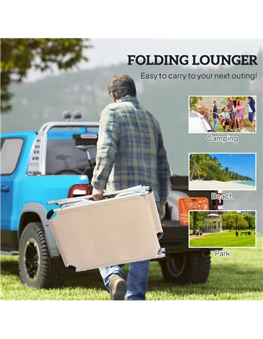 Outsunny Foldable Outdoor Sun Lounger, Reclining Lounge Chair Camping Bed Cot with Pillow 4-Level Adjustable Back Aluminium Fram