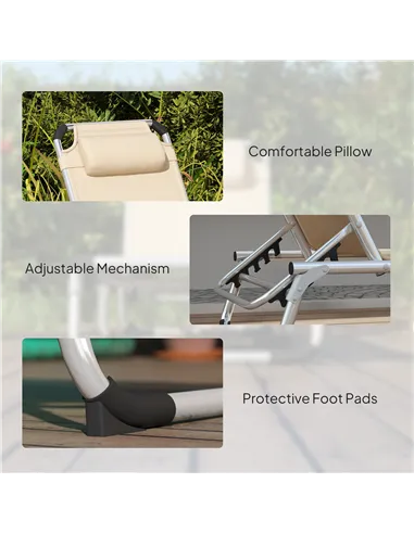 Outsunny Foldable Outdoor Sun Lounger, Reclining Lounge Chair Camping Bed Cot with Pillow 4-Level Adjustable Back Aluminium Fram