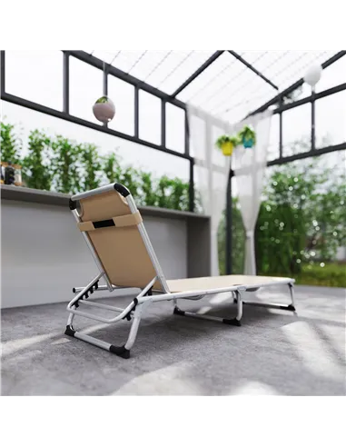 Outsunny Foldable Outdoor Sun Lounger, Reclining Lounge Chair Camping Bed Cot with Pillow 4-Level Adjustable Back Aluminium Fram