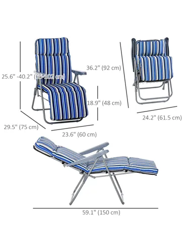 Outsunny Reclining Garden Chair Set of 2, 5-Level Adjustable Zero Gravity Chairs with Cushions, Folding Sun Lounger Garden Recli